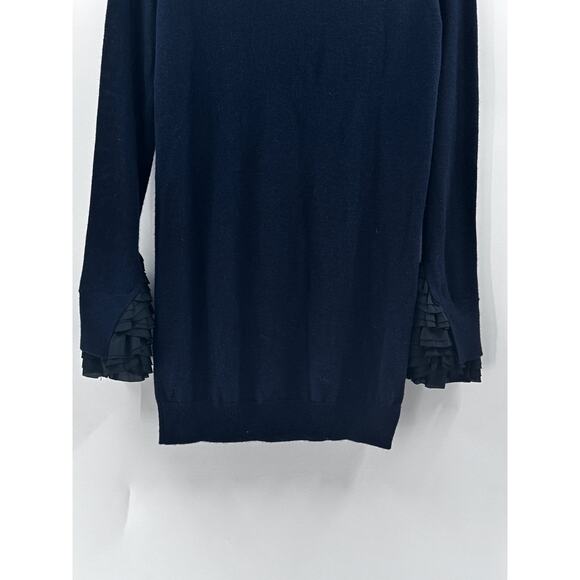 3.1 Philip Lim Designer Coquette Navy Blue Black Ruffle Cuff Sweater Small Round - Picture 9 of 12
